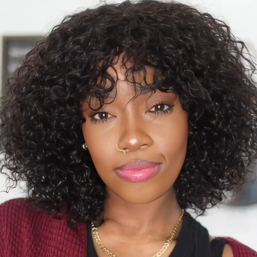 Pop Fashion Curly Bangs Human Hair Wig - Lana&Jade Hairs