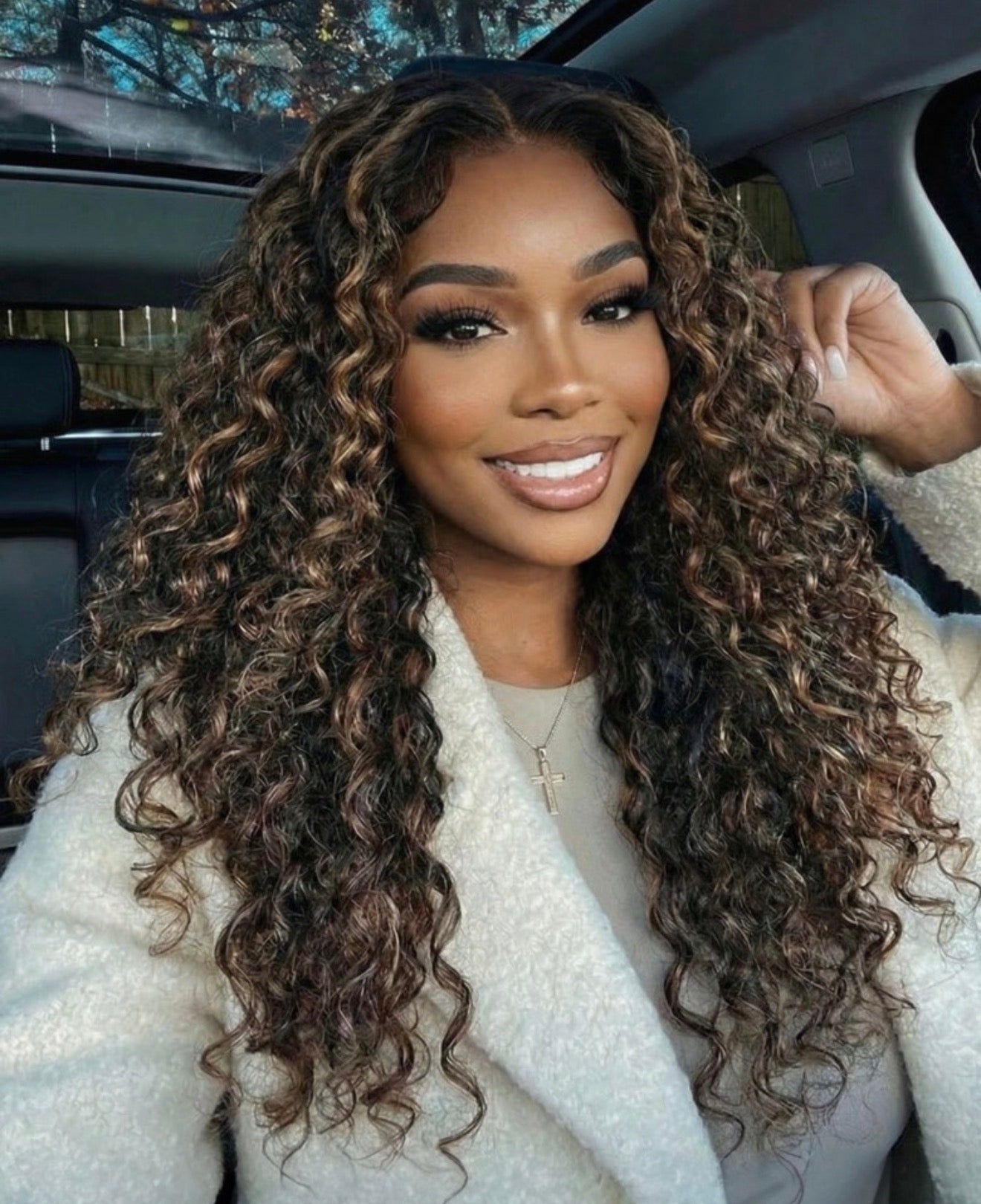 Lana & Jade Hairs Kinky Curly Wig — Black Lace with Golden Chestnut Highlights