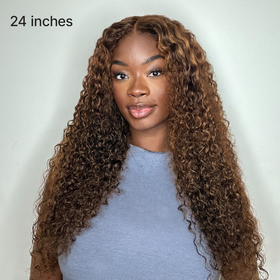 Lana & Jade Hairs Kinky Curly Wig — Black Lace with Golden Chestnut Highlights