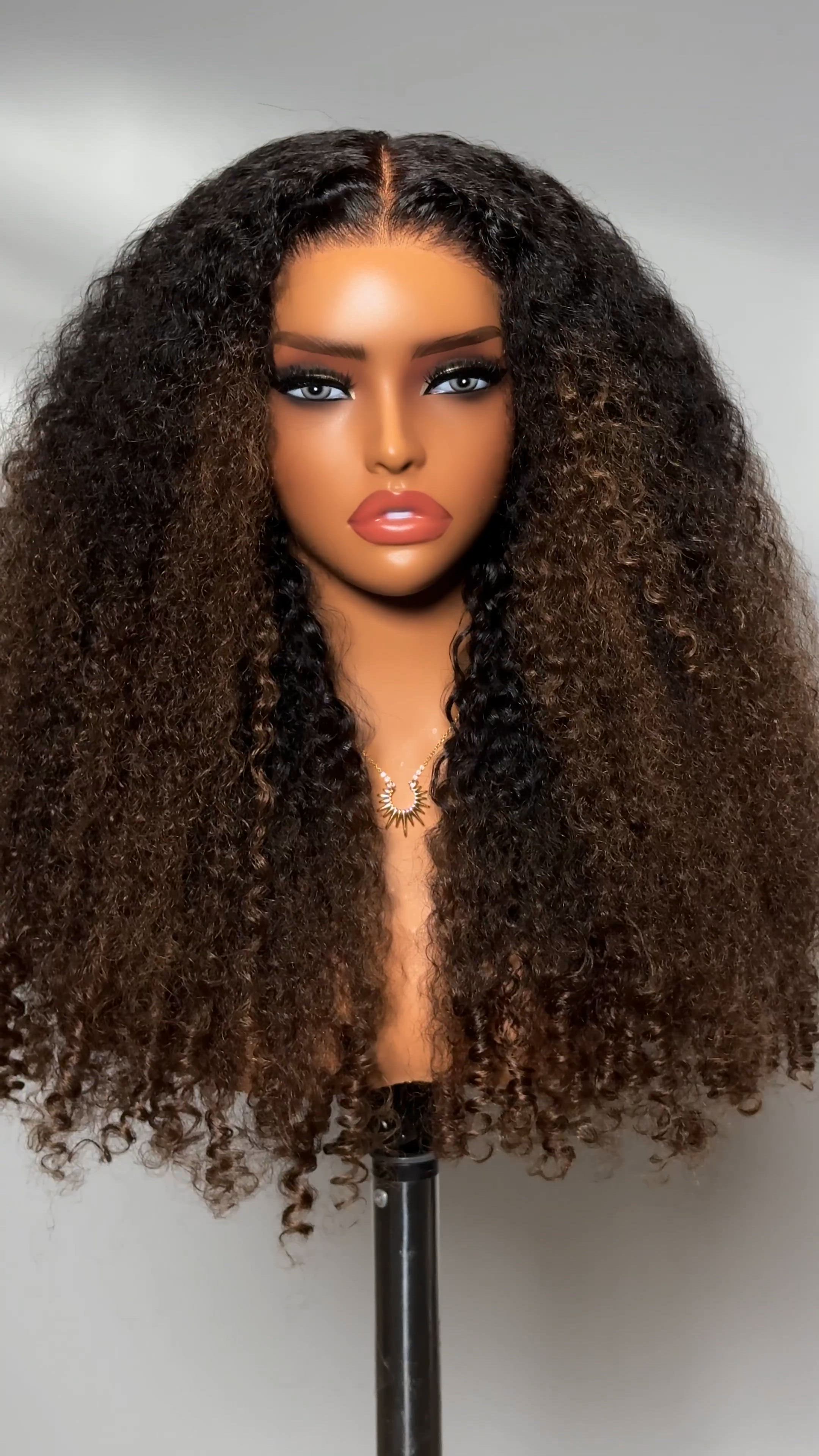 Lana & Jade Hairs Kinky Curly Wig — Black Lace with Golden Chestnut Highlights