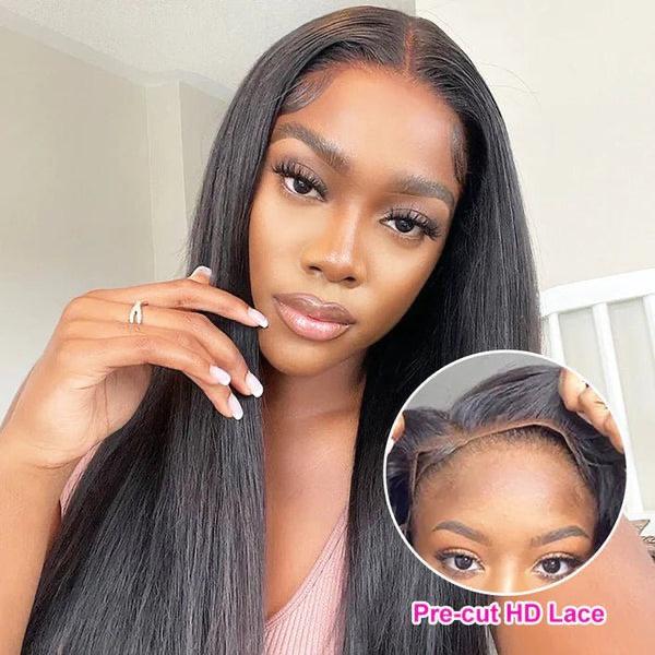 Pre-cut Straight Dark Brown Lace Front 