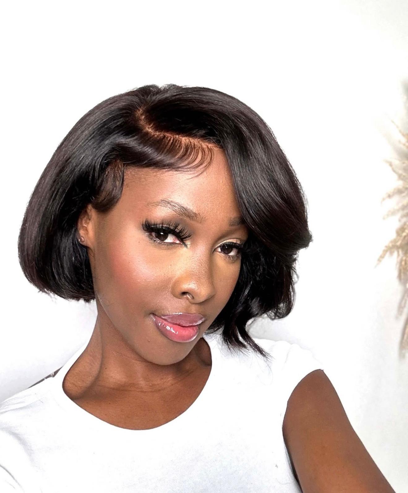 Straight Yaki Bob Wig with Layered Cut and Left Part, Glueless, Minimalist in HD Lace - Ready to Wear - 10