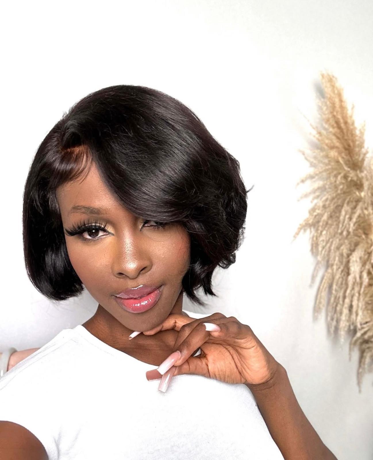Straight Yaki Bob Wig with Layered Cut and Left Part, Glueless, Minimalist in HD Lace - Ready to Wear - 10