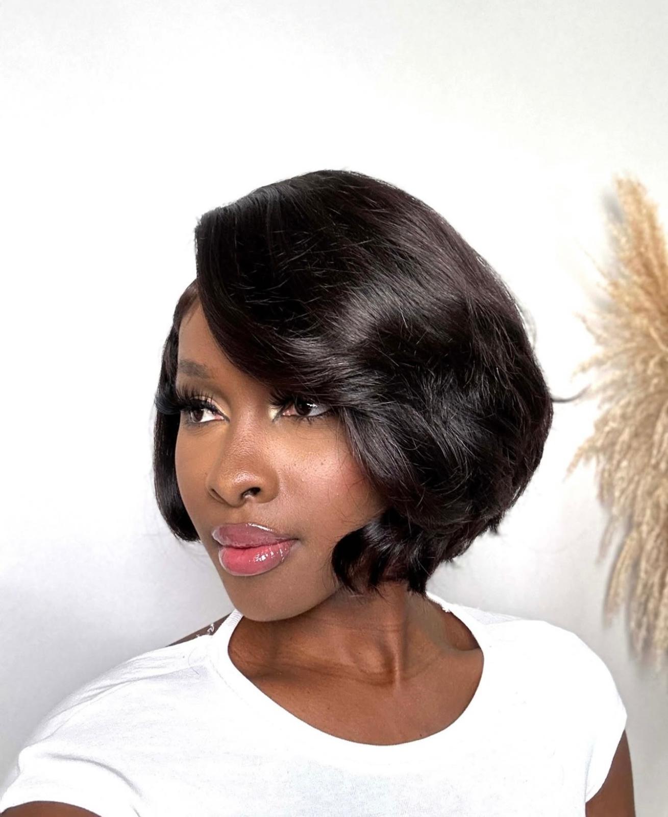 Straight Yaki Bob Wig with Layered Cut and Left Part, Glueless, Minimalist in HD Lace - Ready to Wear - 10