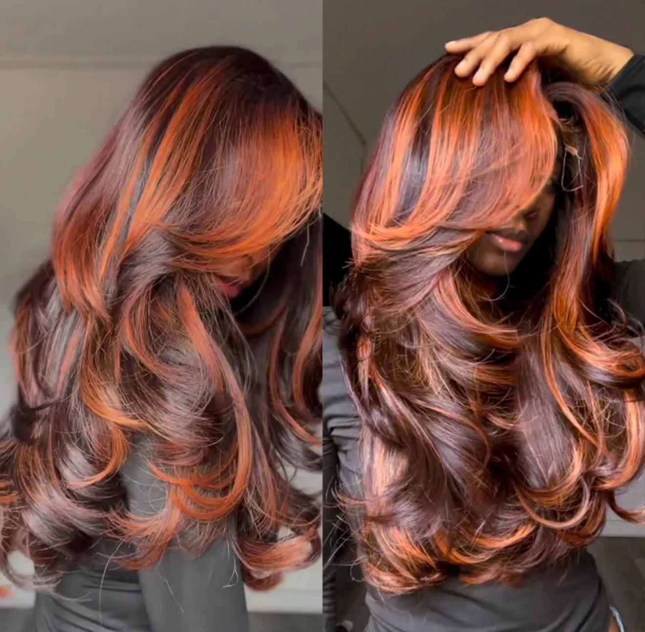 Salon Layer Cut Ginger Highlights On Brown Hair 360 Lace Frontal Invisi Strap Skin Lace Drawstring Snug Fit Body Wave Human Hair Wig - Lana&Jade Hairs