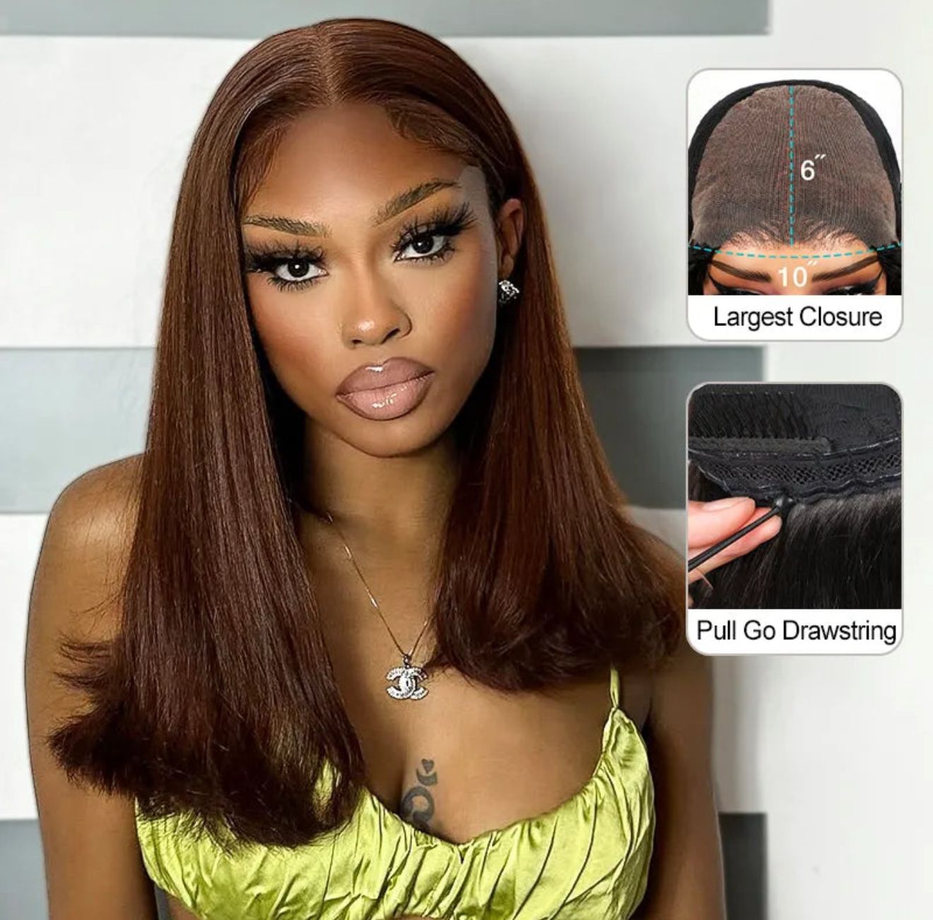 Pull Go 13x4 Lace Bob Wig Rich Brown Yaki Straight Lace Frontal Wig Silk Press Glueless Hai - Lana&Jade Hairs