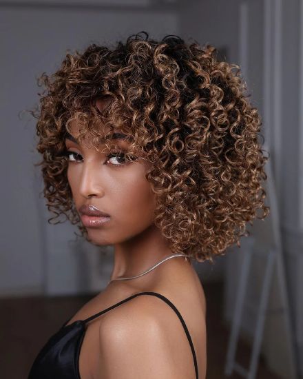 Short Curly Dark Blonde Ombre Brazilian Glueless Wig - Lana&Jade Hairs