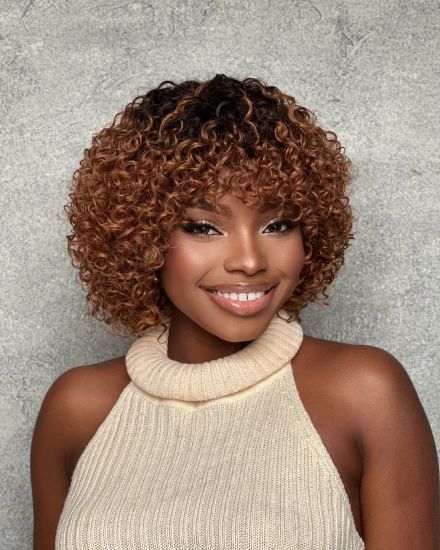 Short Curly Dark Blonde Ombre Brazilian Glueless Wig - Lana&Jade Hairs