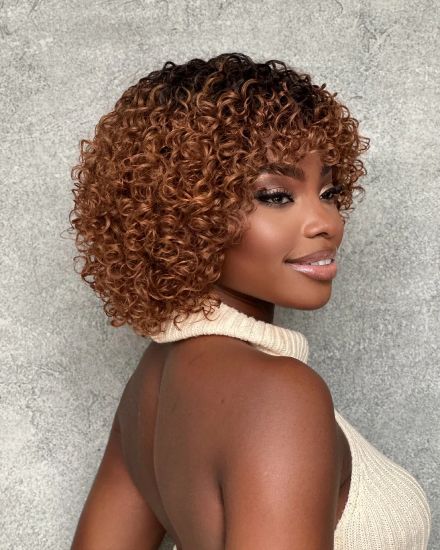 Short Curly Dark Blonde Ombre Brazilian Glueless Wig - Lana&Jade Hairs