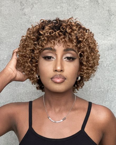 Short Curly Dark Blonde Ombre Brazilian Glueless Wig - Lana&Jade Hairs