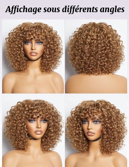 Short Curly Golden Blonde Wig With Bangs Glueless And Waves - Lana&Jade Hairs