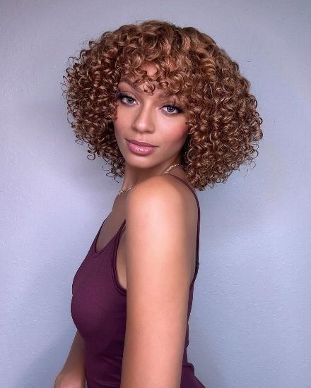 Short Curly Golden Blonde Wig With Bangs Glueless And Waves - Lana&Jade Hairs