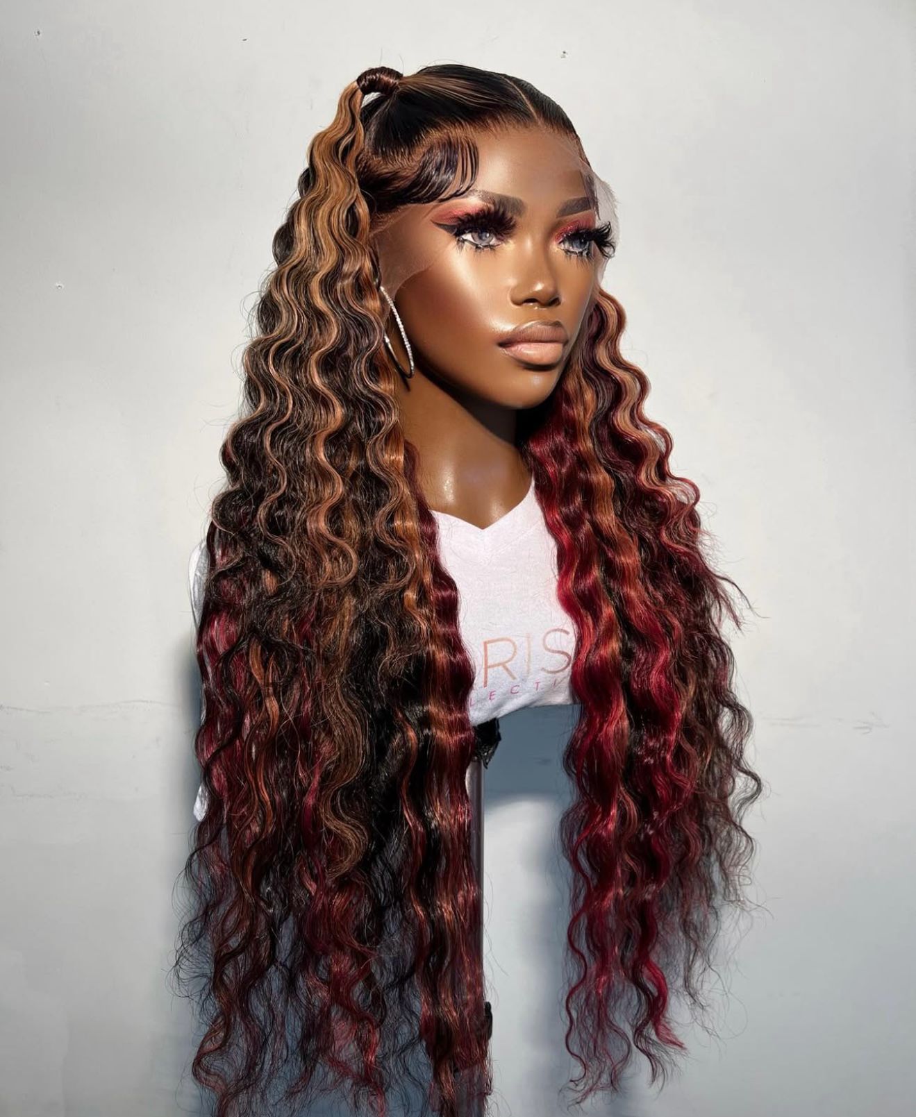 Two Tone Ombre Honey Red brown Glueless Curly Clear Transparent Lace Front Colored Wigs 100% Lana Jade Hairs For Women - Lana&Jade Hairs