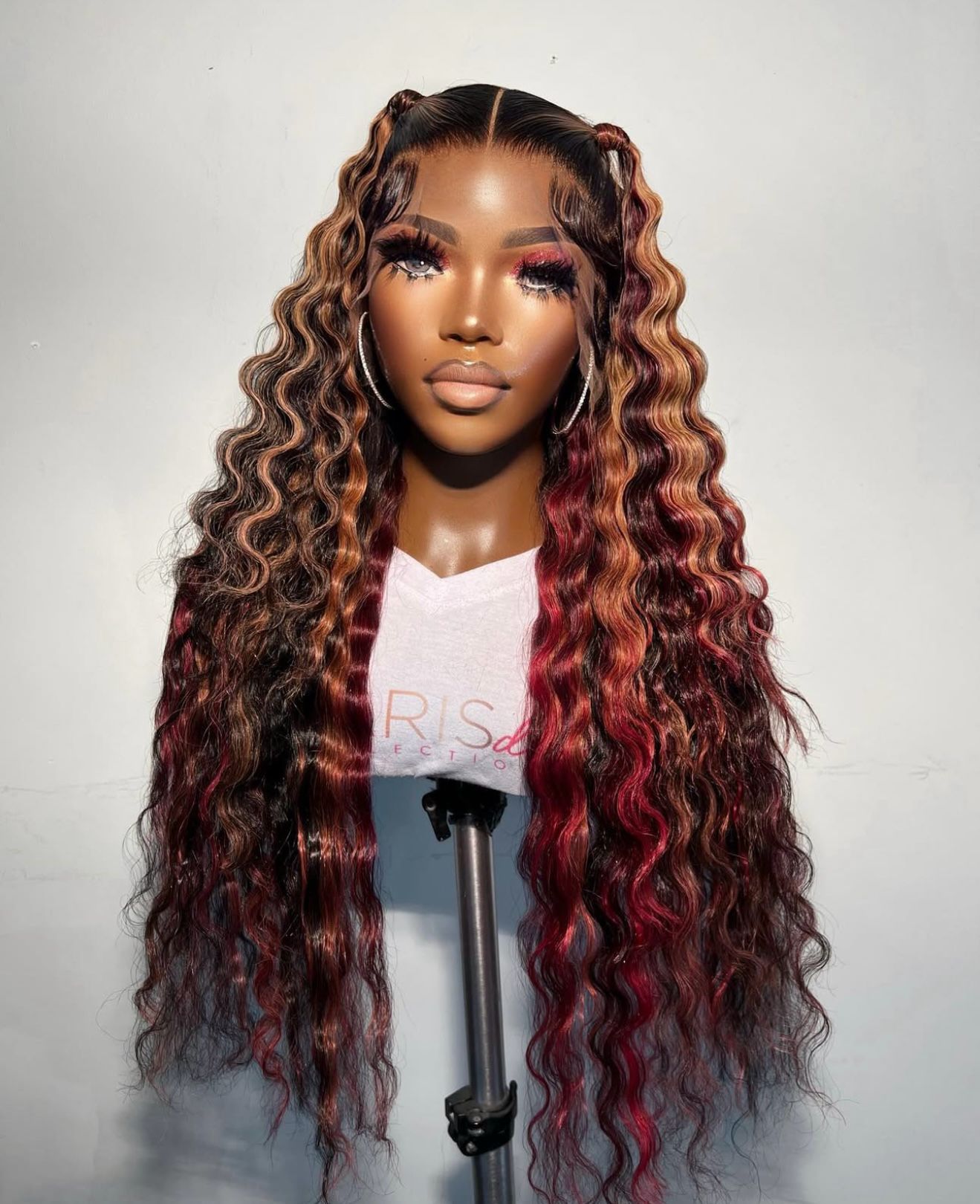 Two Tone Ombre Honey Red brown Glueless Curly Clear Transparent Lace Front Colored Wigs 100% Lana Jade Hairs For Women - Lana&Jade Hairs