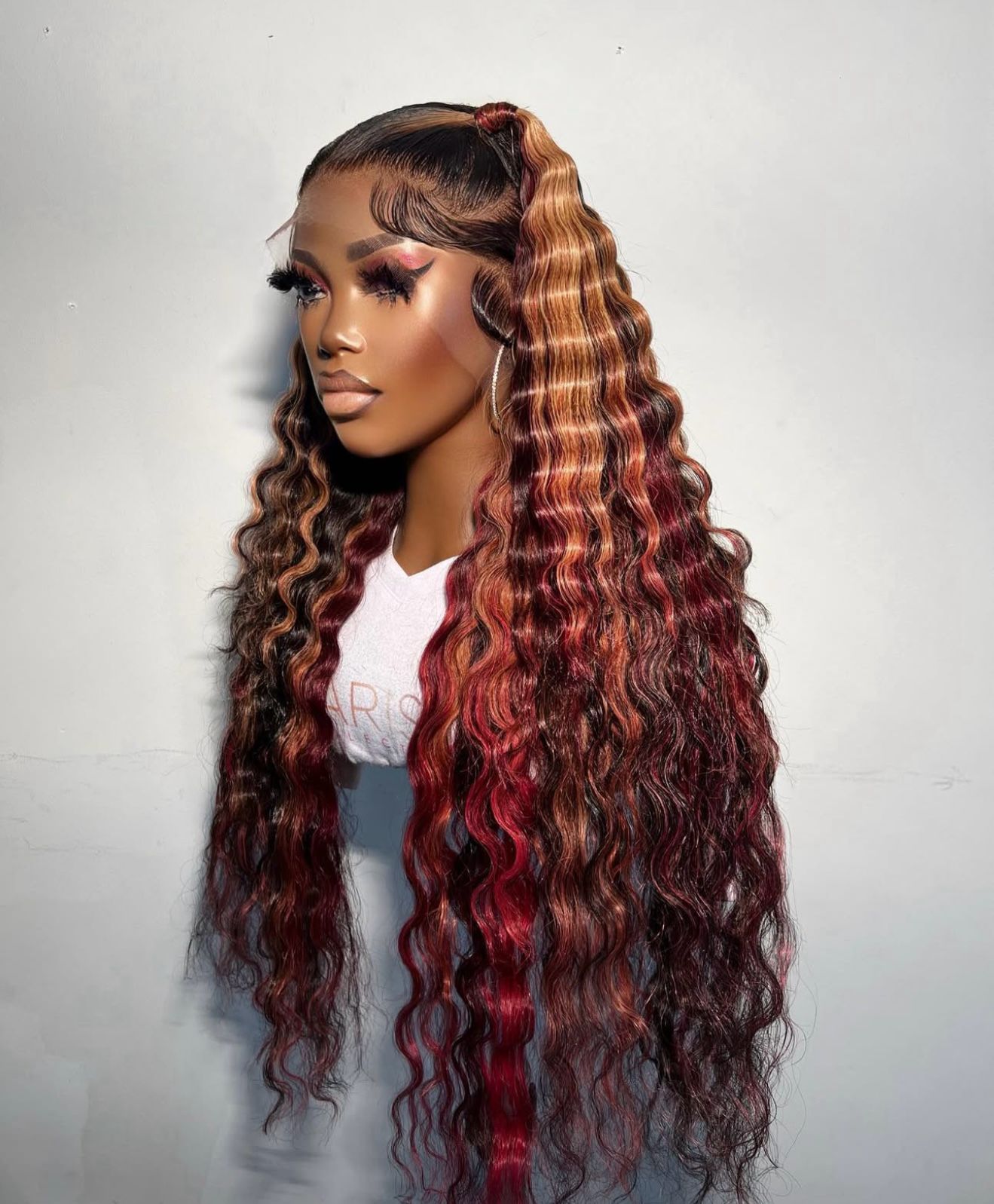 Two Tone Ombre Honey Red brown Glueless Curly Clear Transparent Lace Front Colored Wigs 100% Lana Jade Hairs For Women - Lana&Jade Hairs