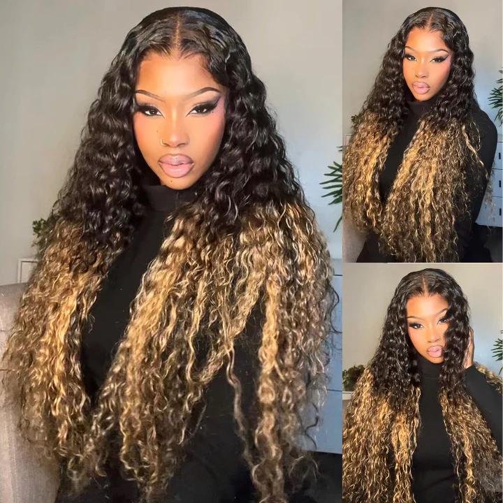 Two Tone Ombre Honey Blonde Glueless Curly Clear Transparent Lace Front Colored Wigs 100% Human Hair For Women - Lana&Jade Hairs
