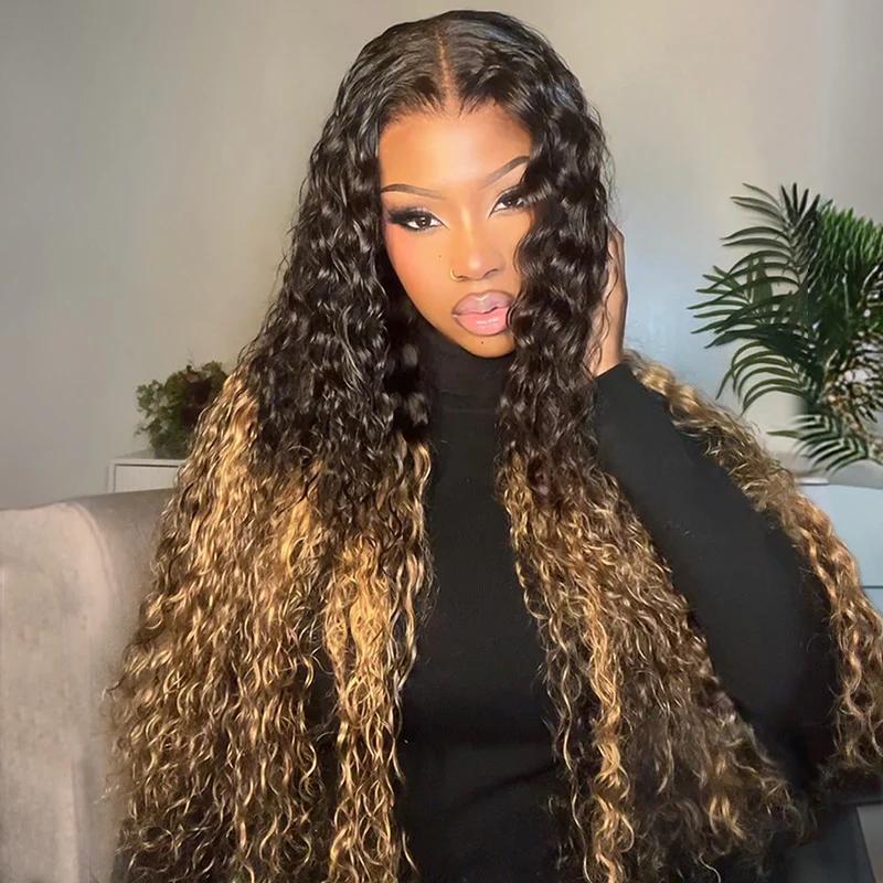 Two Tone Ombre Honey Blonde Glueless Curly Clear Transparent Lace Front Colored Wigs 100% Human Hair For Women - Lana&Jade Hairs