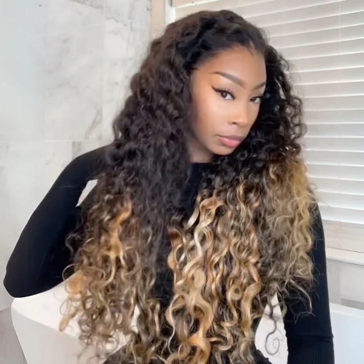 Two Tone Ombre Honey Blonde Glueless Curly Clear Transparent Lace Front Colored Wigs 100% Human Hair For Women - Lana&Jade Hairs