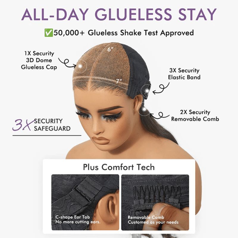 Loose Body Wave 7x6 Glueless Wig - Natural Black - 12