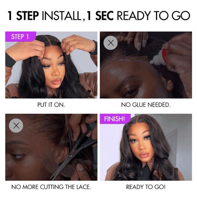 Loose Body Wave 7x6 Glueless Wig - Natural Black - 12