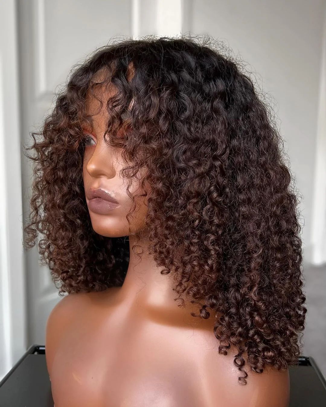 Coffee Brown 5x5 Curly Lace Closure Wig with Bangs - Lana&Jade Hairs