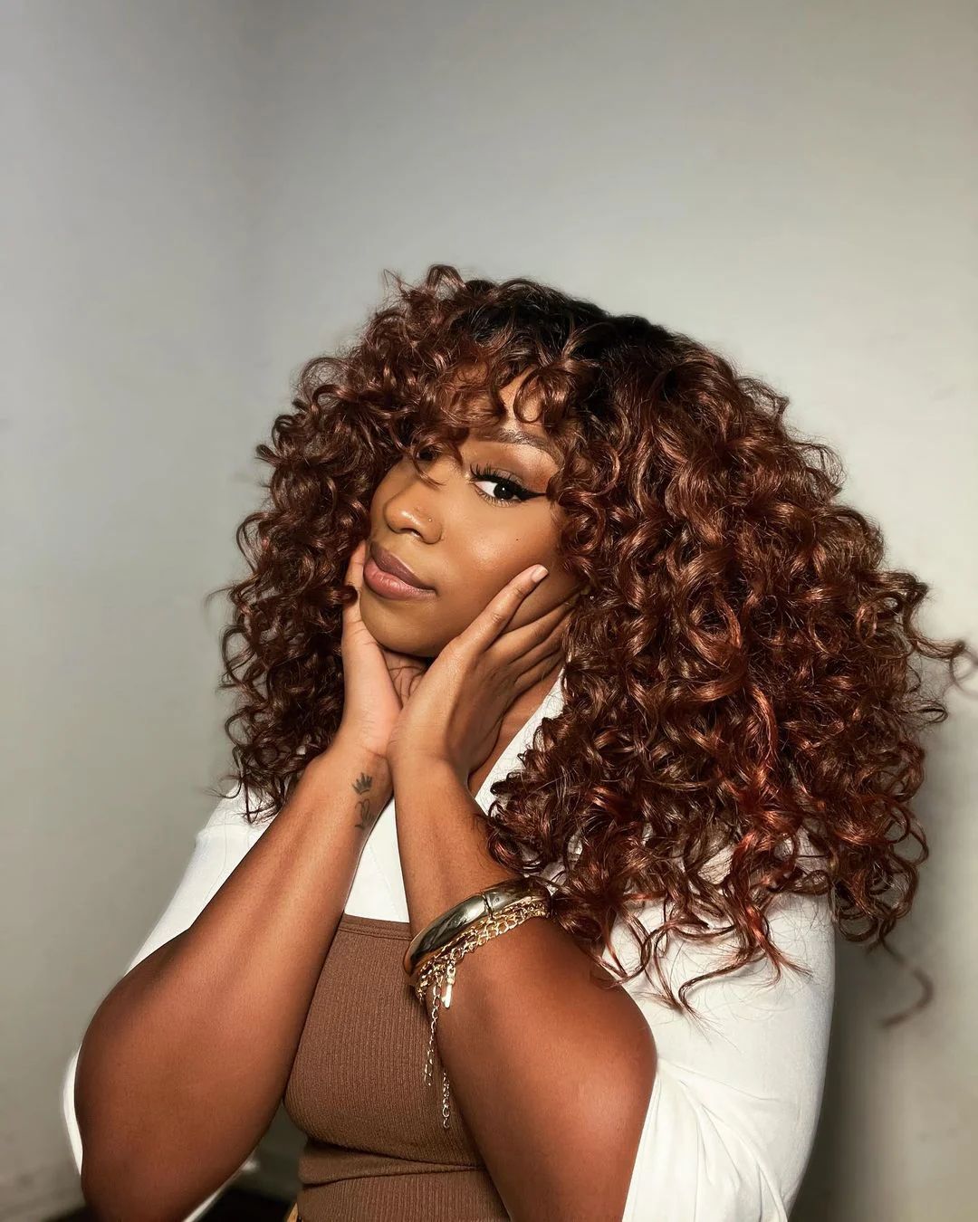 Ginger Brown Curly Ombre Laceless Wig with Bangs - Lana&Jade Hairs