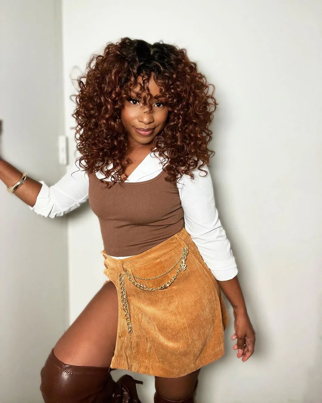 Ginger Brown Curly Ombre Laceless Wig with Bangs - Lana&Jade Hairs