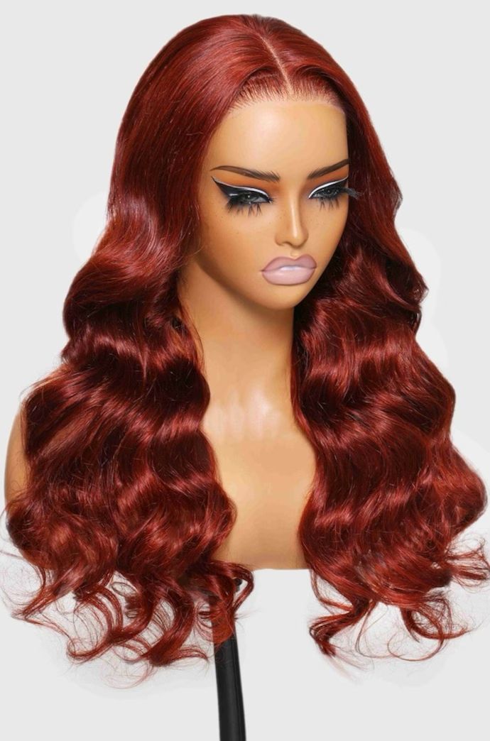Red Brown 33B Color Body Wave 7×5 Bye-Bye Knots Glueless Wig 150% Density - Lana&Jade Hairs