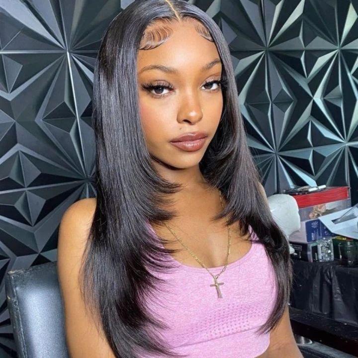 MaxPre 13x4 Glueless Butterfly Layered Haircut Yaki Straight Lace Wigs Nature Burmese Human Hair Wigs Throw On - Lana&Jade Hairs