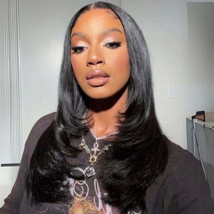 MaxPre 13x4 Glueless Butterfly Layered Haircut Yaki Straight Lace Wigs Nature Burmese Human Hair Wigs Throw On - Lana&Jade Hairs