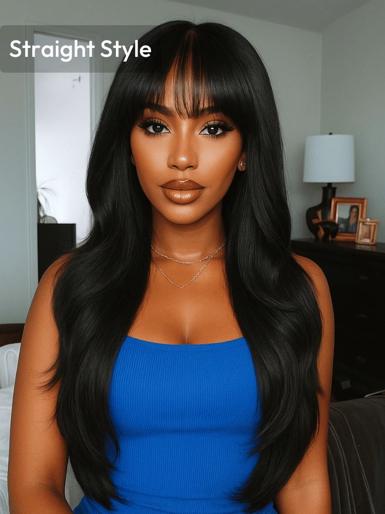 Natural Wavy Black Lace Front Wig with Curtain Bangs, 7x5 Bye-Bye Knots™ and 13x4 Pre-Everything - Lana&Jade Hairs
