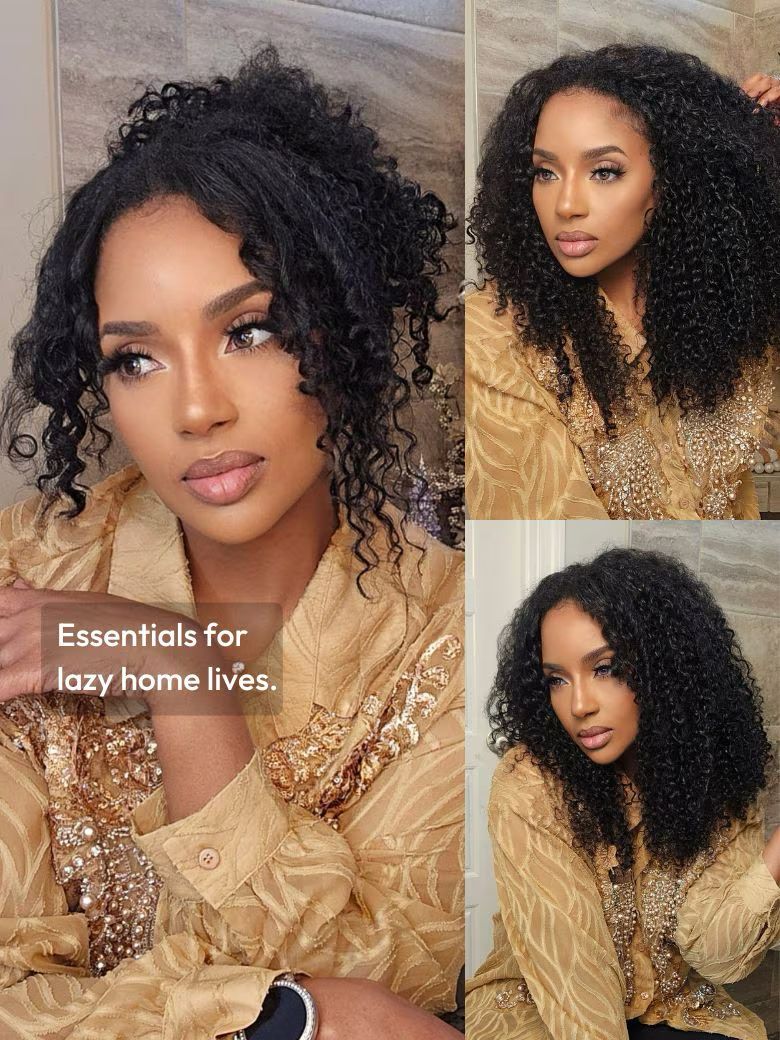 Lana&Jade Hair EasiContour™ V Part Minimal Curly Glueless Wig with Invisible Drawstring 100% Human Hair, 150% Density