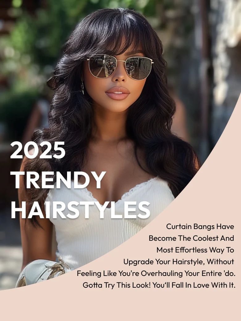 Natural Wavy Black Lace Front Wig with Curtain Bangs, 7x5 Bye-Bye Knots™ and 13x4 Pre-Everything - Lana&Jade Hairs