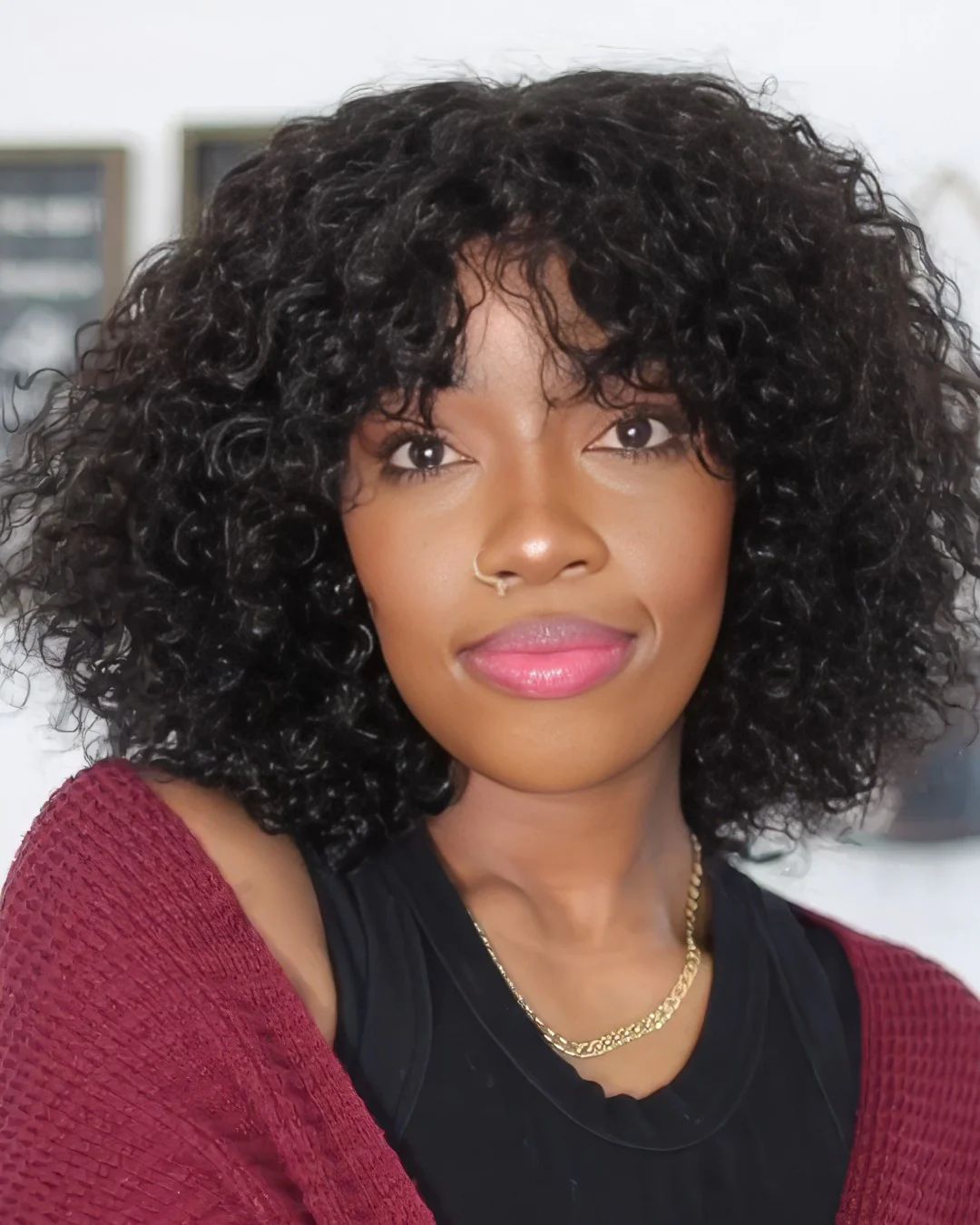 Pop Fashion Curly Bangs Human Hair Wig - Lana&Jade Hairs
