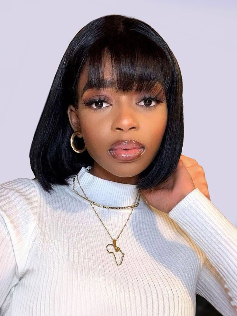 Lana Jade Hairs Black Short Wigs for Women with Bangs, Straight Machine Made Wigs - Lana&Jade Hairs