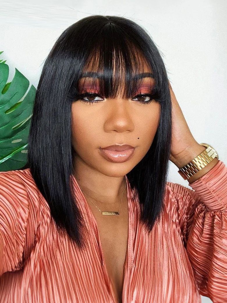 Lana Jade Hairs Black Short Wigs for Women with Bangs, Straight Machine Made Wigs - Lana&Jade Hairs