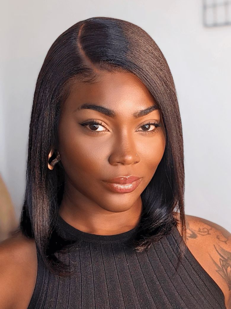 Bob Yaki Lana&Jade Hair 13x4 Lace Frontal Yaki Bob Wig Black Pre-Plucked