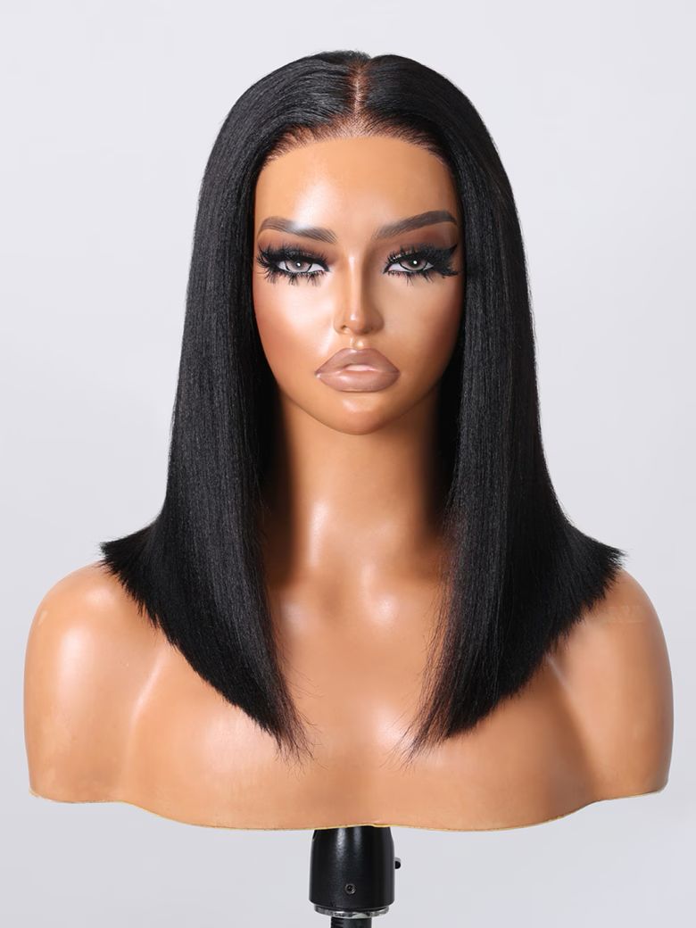 Bob Yaki Lana&Jade Hair 13x4 Lace Frontal Yaki Bob Wig Black Pre-Plucked