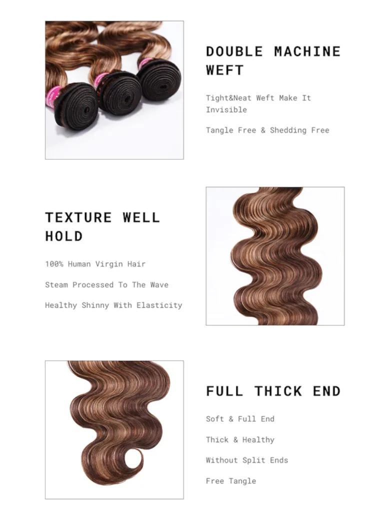 Lana Jade Hair Body Wave Blonde Highlight Human Hair 4 Bundles
