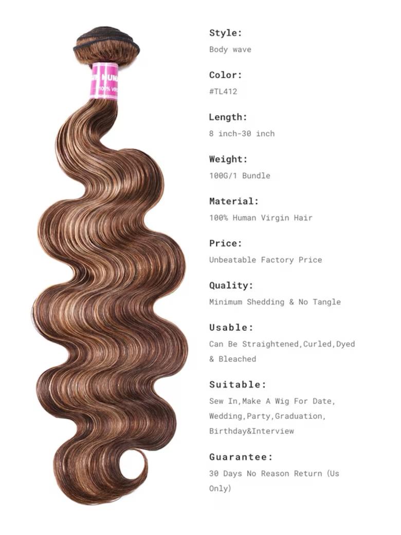 Lana Jade Hair Body Wave Blonde Highlight Human Hair 4 Bundles