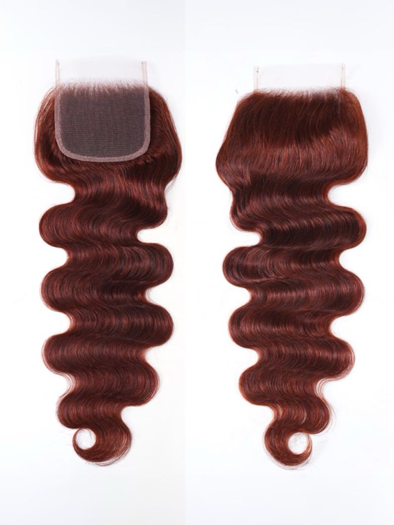 Lana Jade Hairs 33B Red Brown Body Wave 100% Human Hair 4x4 Free Part Closure