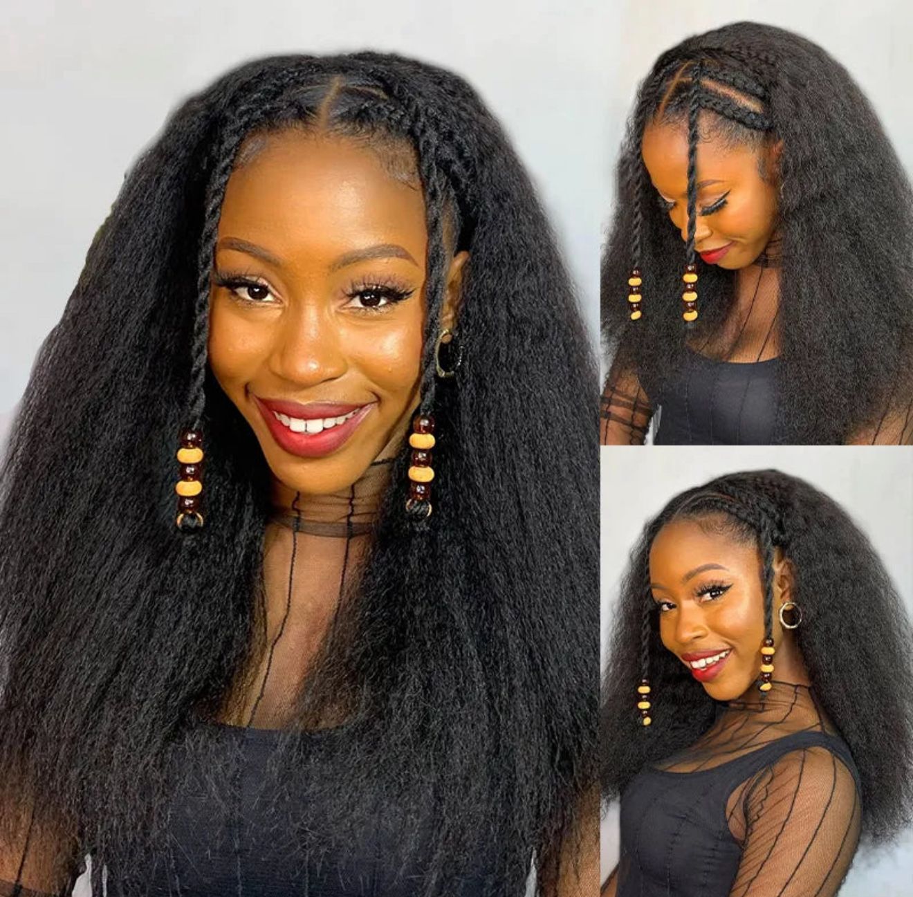 Easy to wear kinky straight half wig with drawstring, comfortable fit, no glue needed - Lana&Jade Hairs