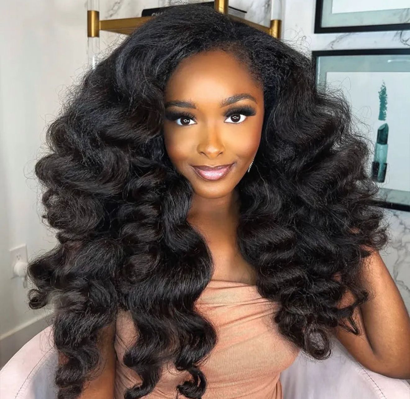 Easy to wear kinky straight half wig with drawstring, comfortable fit, no glue needed - Lana&Jade Hairs