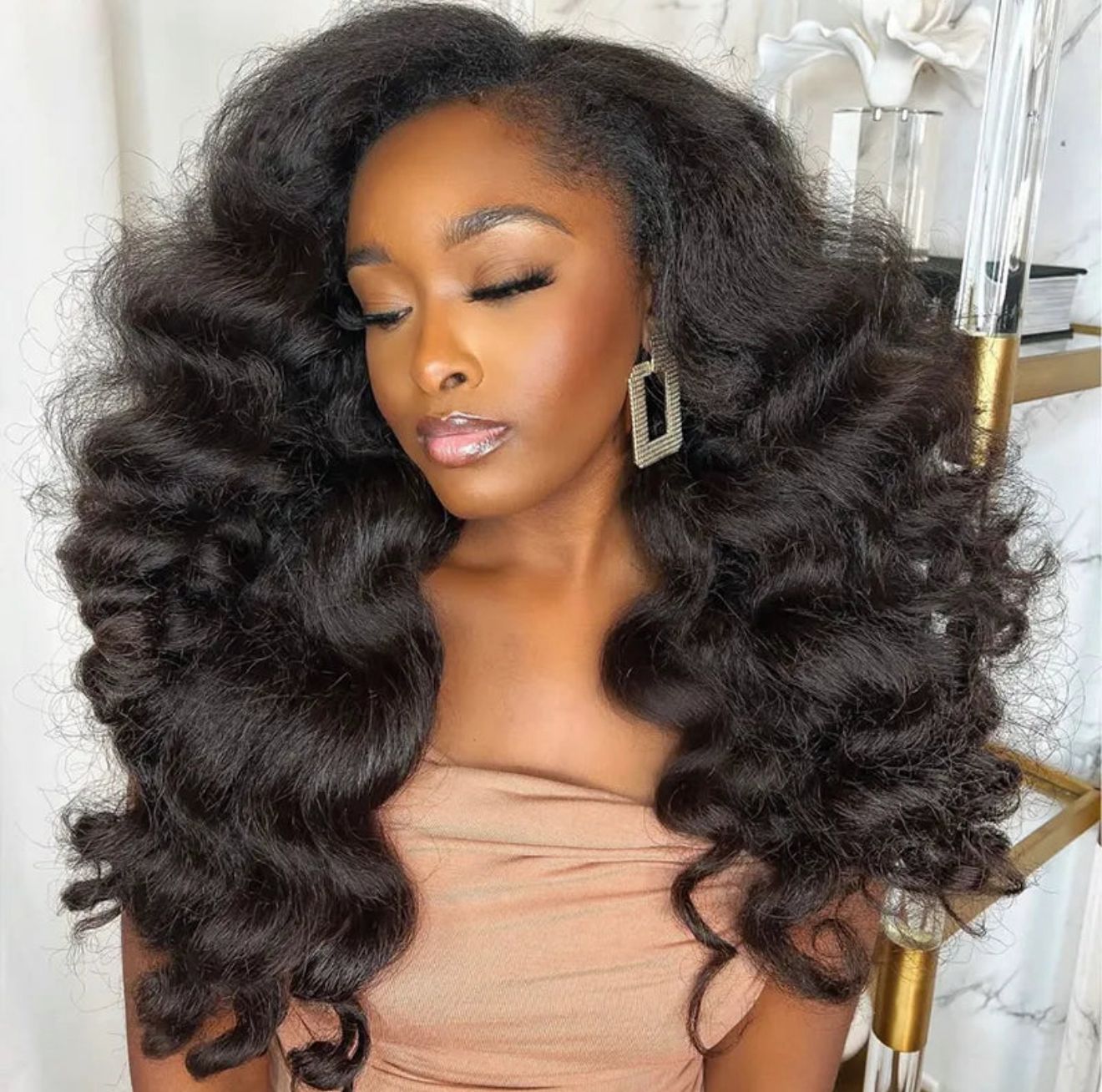 Easy to wear kinky straight half wig with drawstring, comfortable fit, no glue needed - Lana&Jade Hairs