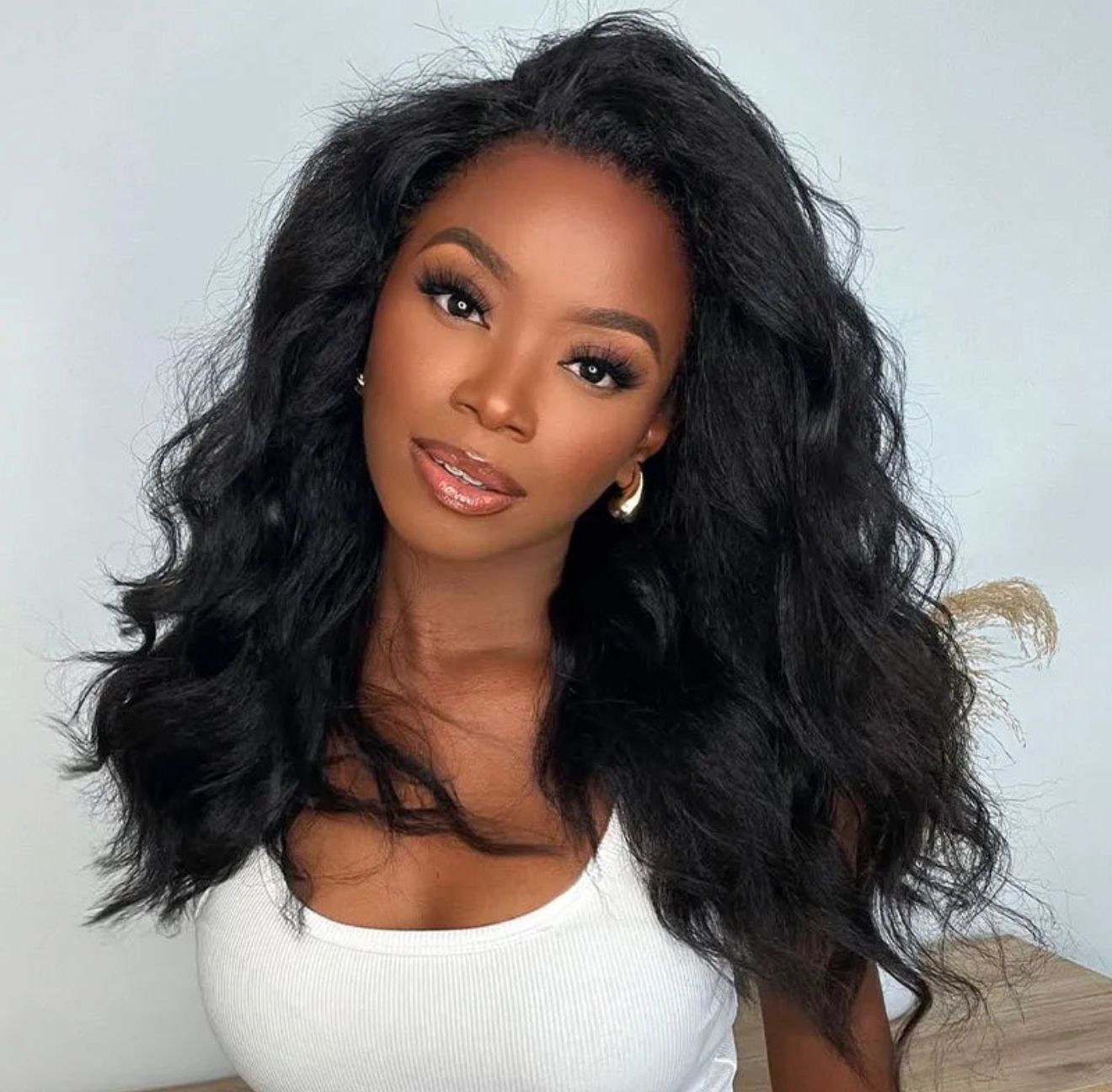 Easy to wear kinky straight half wig with drawstring, comfortable fit, no glue needed - Lana&Jade Hairs
