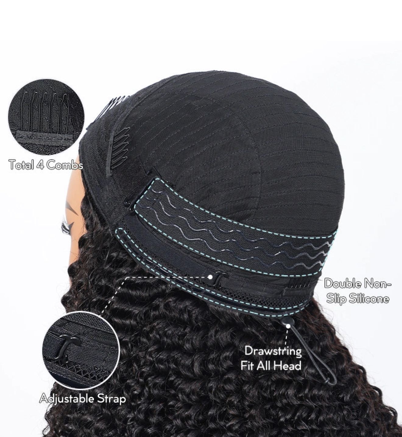 Easy to wear kinky straight half wig with drawstring, comfortable fit, no glue needed - Lana&Jade Hairs