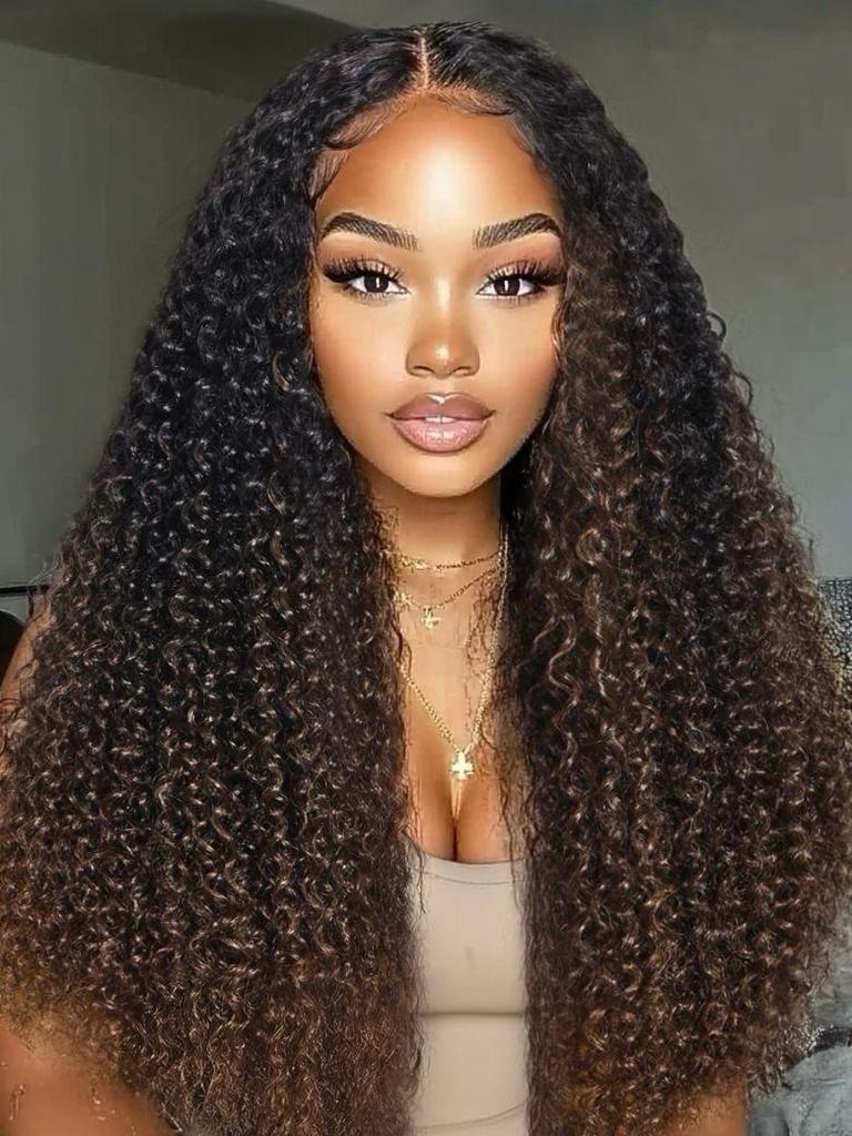 Lana & Jade Hairs Kinky Curly Wig — Black Lace with Golden Chestnut Highlights