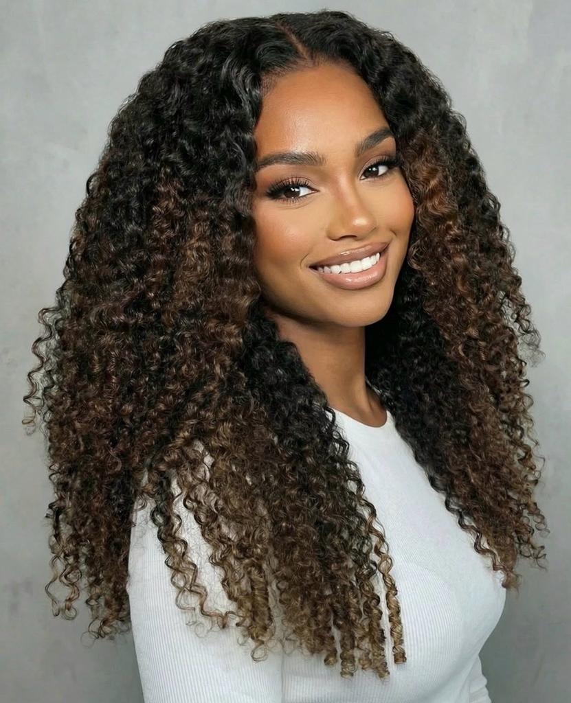 Lana & Jade Hairs Kinky Curly Wig — Black Lace with Golden Chestnut Highlights