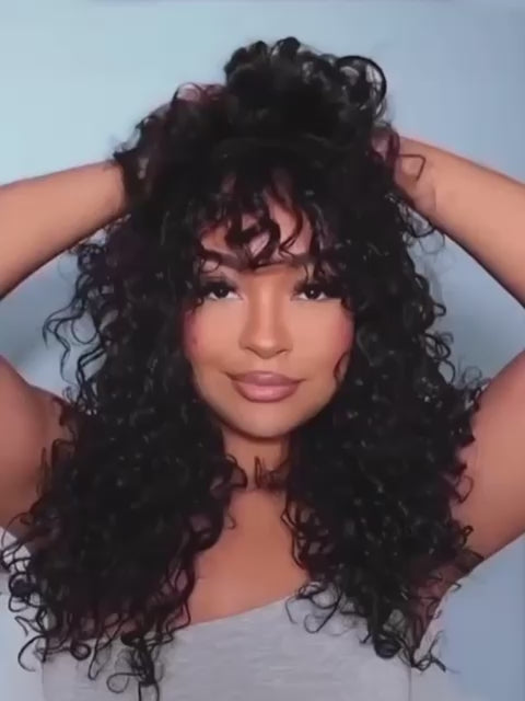 CURLY BOHO WIG WITH 4X4 CLOSURE AND CURTAIN BANGS - Lana&Jade Hairs