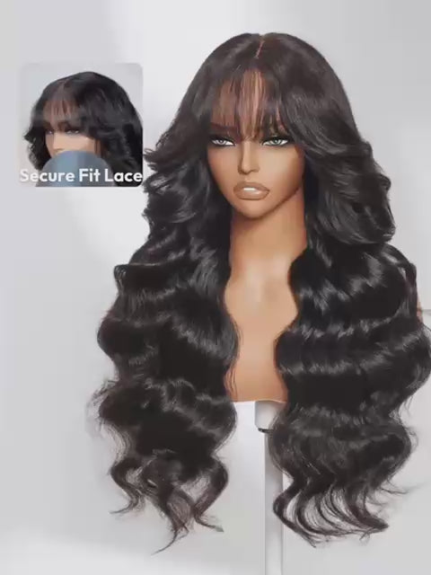 Natural Wavy Black Lace Front Wig with Curtain Bangs, 7x5 Bye-Bye Knots™ and 13x4 Pre-Everything - Lana&Jade Hairs